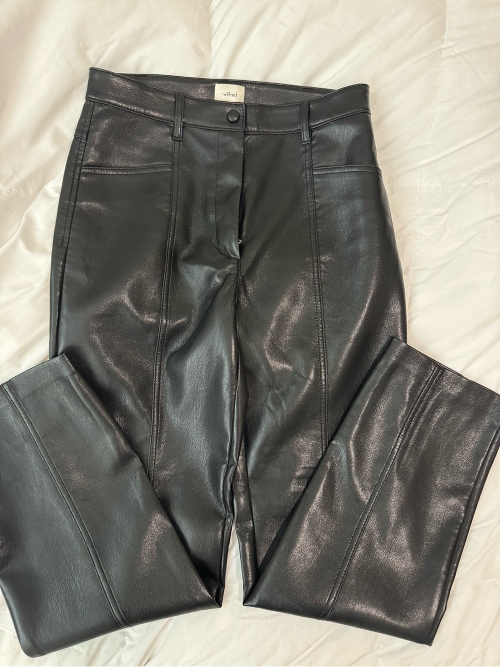 Aritzia Wilfred Black Faux Leather Straight-Leg Trousers - Size 6 NWOT
